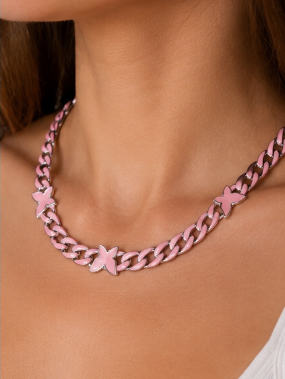 Melania Clara Pink Butterfly Link Necklace for Women